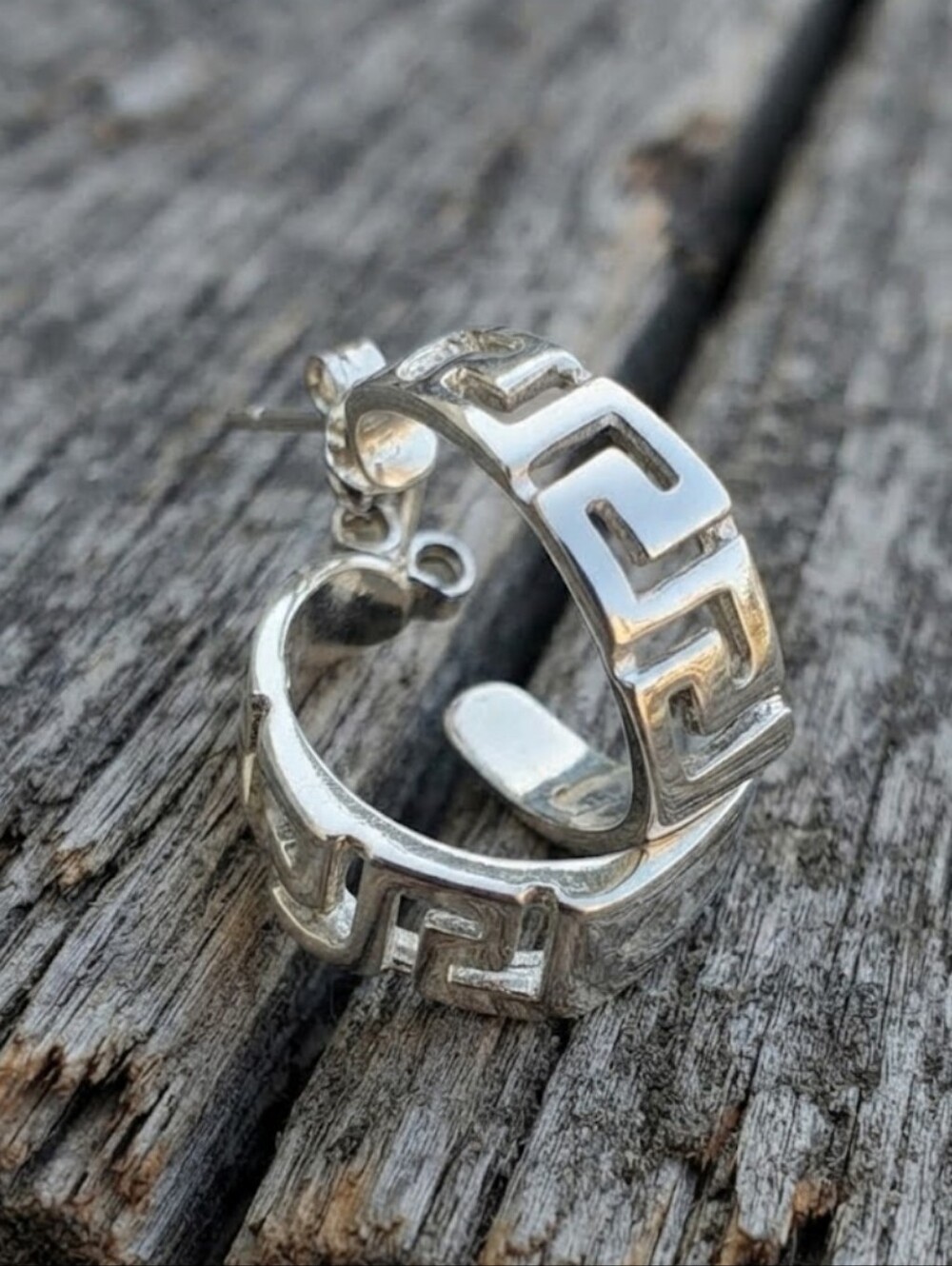 Sterling Silver Greek Key Hoop Earrings
